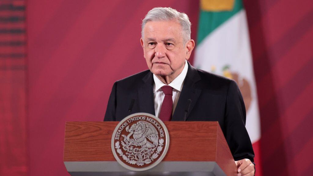 MEXICO CITY, MEXICO - AUGUST 13: Andres Manuel Lopez Obrador, president of Mexico speaks during the announcement that Mexico and Argentina will produce the Oxford Coronavirus Vaccine at Palacio Nacional on August 13, 2020 in Mexico City, Mexico. The reached agreement includes a initial production of 150 million doses of the potential COVID-19 vaccine with British global bio-pharmaceutical company AstraZeneca. The vaccines for Latin America (except Brazil) will be produced in Argentina and Mexico. (Photo by Hector Vivas/Getty Images)