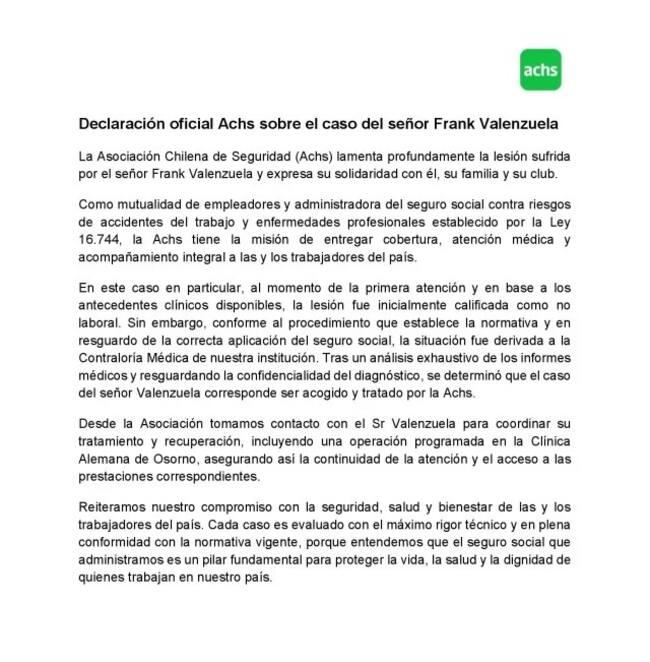 Declaración oficial de ACHS