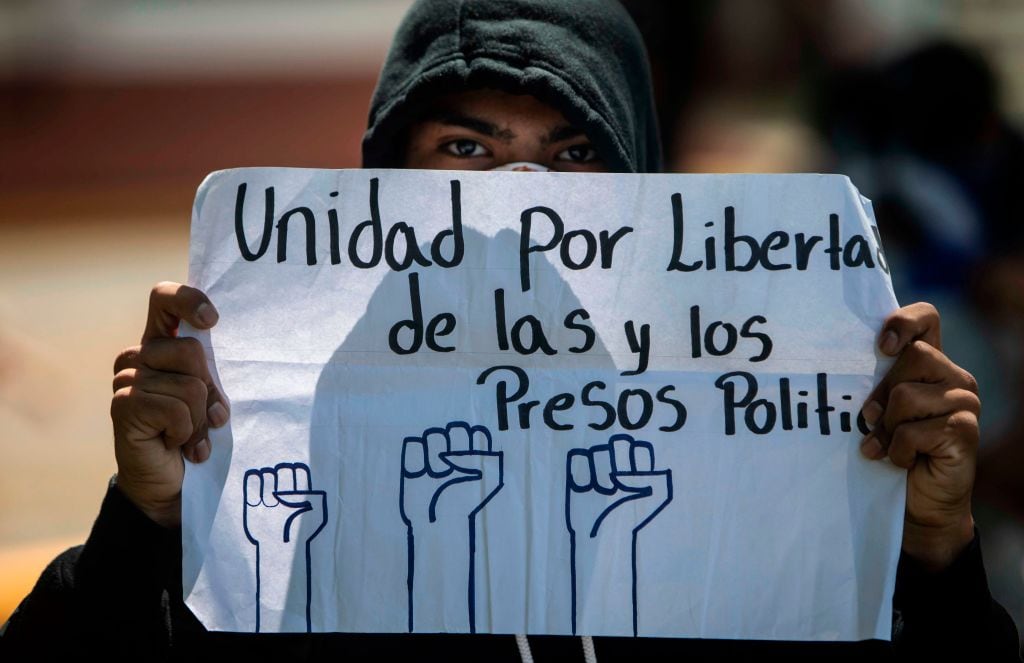 Manifestación en Managua a favor de la libertad de los prisioneros políticos