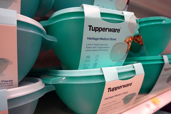 CHICAGO, ILLINOIS - APRIL 10: Tupperware products are offered for sale at a retail store on April 10, 2023 in Chicago, Illinois. Tupperware stock closed down nearly 50 percent today after the company warned that it may go out of business. (Photo by Scott Olson/Getty Images)