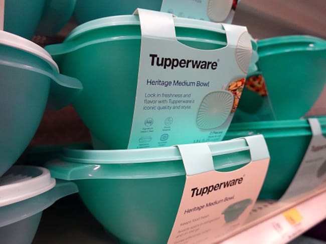 CHICAGO, ILLINOIS - APRIL 10: Tupperware products are offered for sale at a retail store on April 10, 2023 in Chicago, Illinois. Tupperware stock closed down nearly 50 percent today after the company warned that it may go out of business. (Photo by Scott Olson/Getty Images)