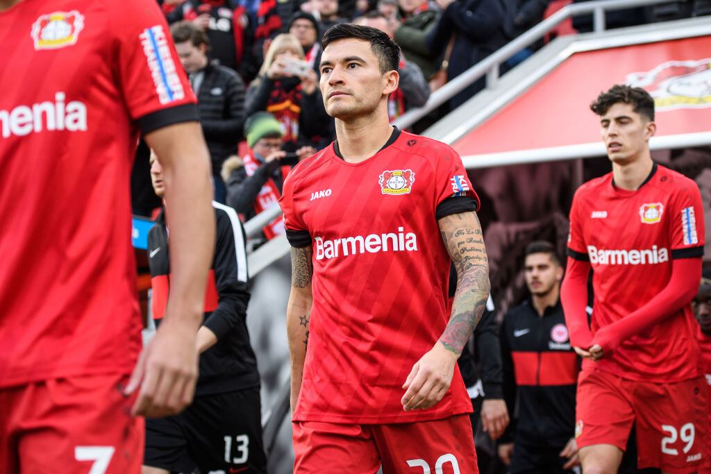 LEVERKUSEN, GERMANY - MARCH 07: Charles Aranguiz of Leverkusen during the Bundesliga match between Bayer 04 Leverkusen and Eintracht Frankfurt at BayArena on March 7, 2020 in Leverkusen, Germany. (Photo by Jörg Schüler/Getty Images)
