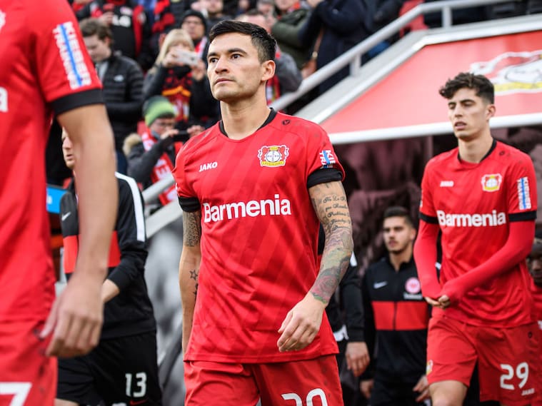 LEVERKUSEN, GERMANY - MARCH 07: Charles Aranguiz of Leverkusen during the Bundesliga match between Bayer 04 Leverkusen and Eintracht Frankfurt at BayArena on March 7, 2020 in Leverkusen, Germany. (Photo by Jörg Schüler/Getty Images)