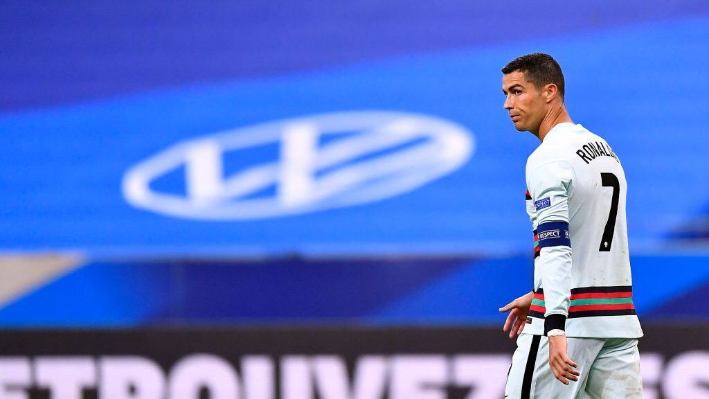 PARIS, FRANCE - OCTOBER 11: Cristiano Ronaldo of Portugal looks on during the UEFA Nations League group stage match between France and Portugal at Stade de France on October 11, 2020 in Paris, France. (Photo by Aurelien Meunier/Getty Images)