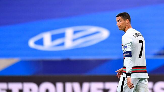 PARIS, FRANCE - OCTOBER 11: Cristiano Ronaldo of Portugal looks on during the UEFA Nations League group stage match between France and Portugal at Stade de France on October 11, 2020 in Paris, France. (Photo by Aurelien Meunier/Getty Images)