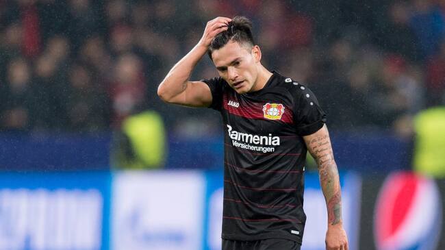LEVERKUSEN, GERMANY - FEBRUARY 21: Charles Aranguiz of Bayer Leverkusen looks dejected after the UEFA Champions League Round of 16 first leg match between Bayer Leverkusen and Club Atletico de Madrid at BayArena on February 21, 2017 in Leverkusen, Germany. (Photo by TF-Images/Getty Images)