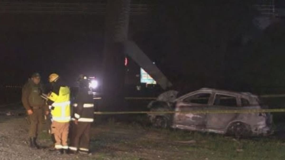 Conductor muere tras chocar contra una palmera y quedar atrapado en auto que se incendió en la Ruta 78