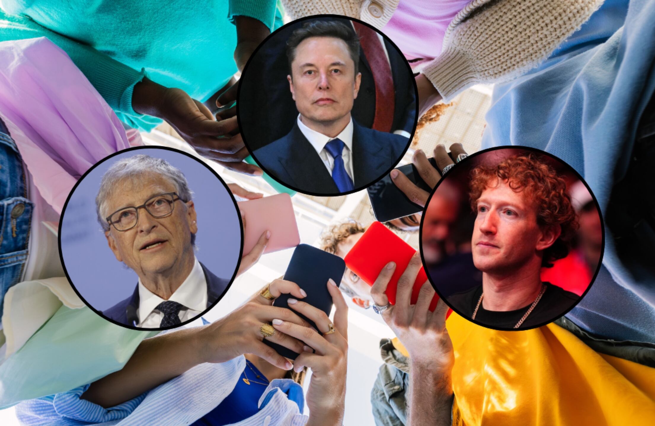 Bill Gates, Elon Musk y Mark Zuckerberg