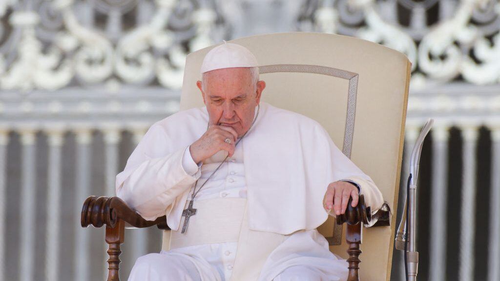 Pope Francis addresses the faithful during his weekly general audience in St. Peter's Square at The Vatican, Wednesday, June 8, 2022. (Photo by Massimo Valicchia/NurPhoto via Getty Images)