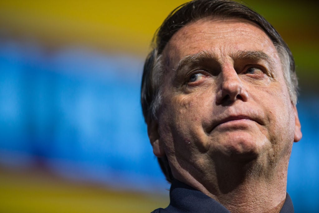 El expresidente brasileño Jair Bolsonaro durante una reunión de grupos de la ultraderecha en Camboriú de Brasil.
