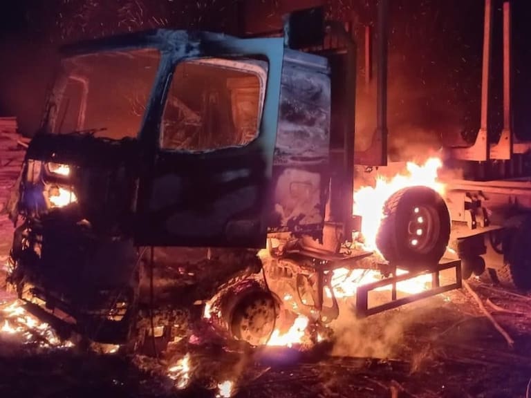 Ataque incendiario en Mulchén termina con maquinaria forestal y camión quemados