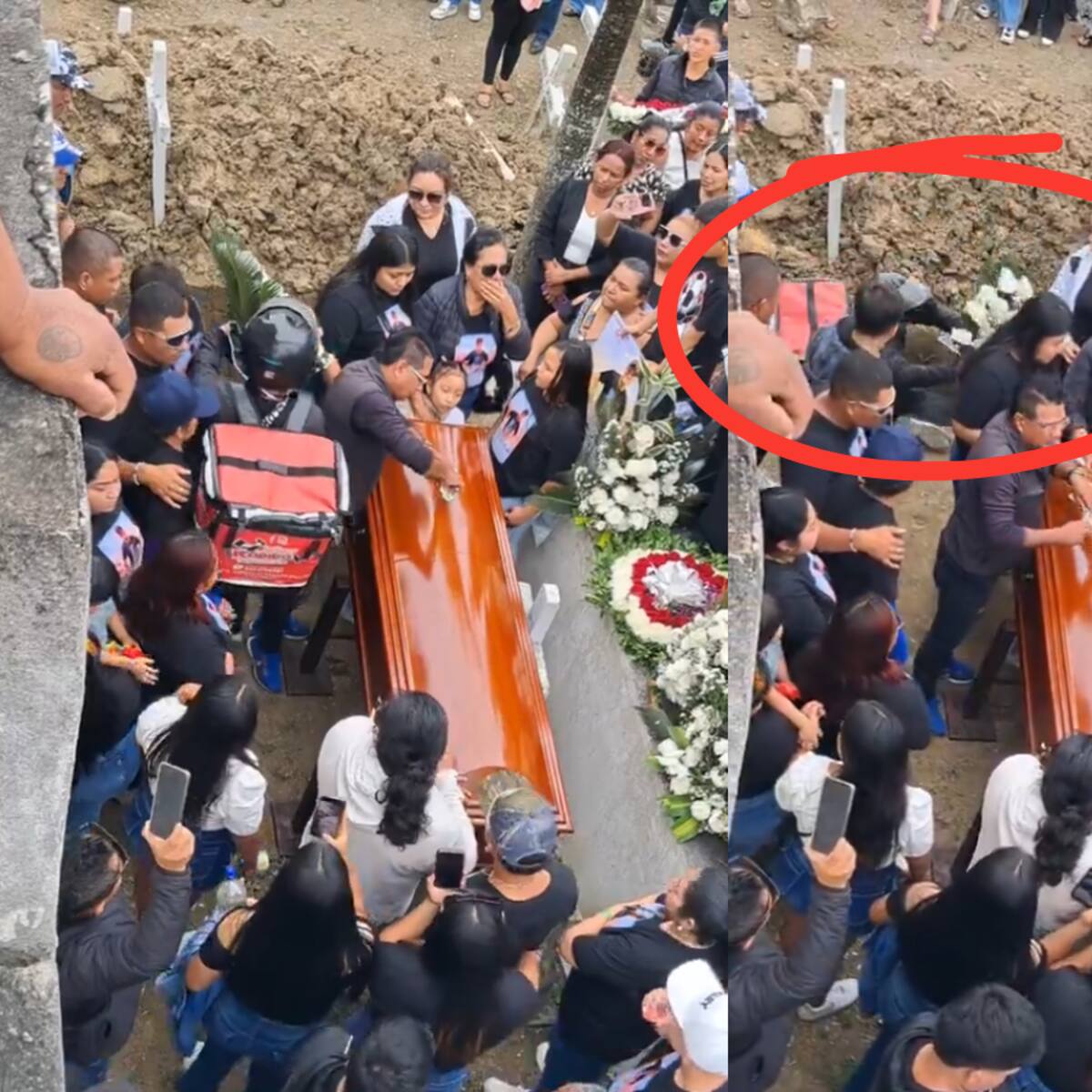 “Entrega a domicilio. Excelente servicio”: Delivery fue a dejar flores a un funeral y se cayó dentro de la fosa