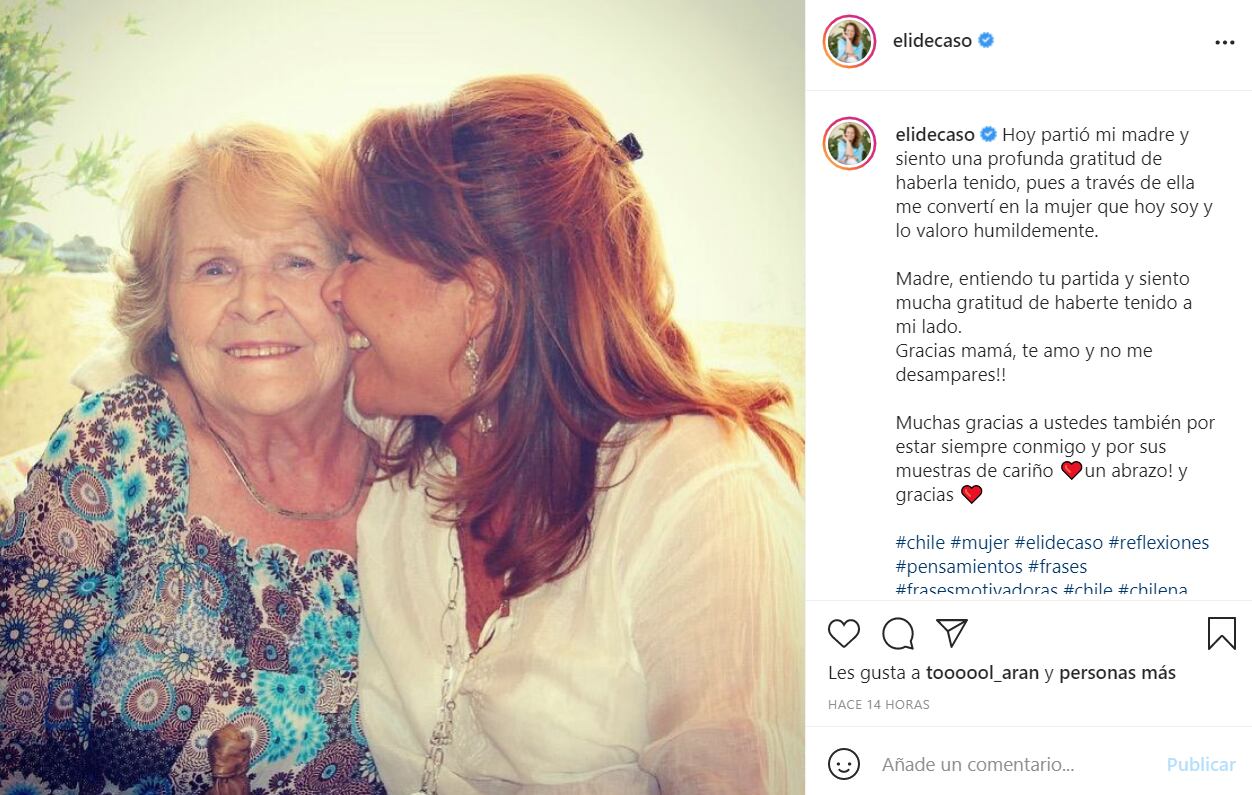 Eli de Caso anunció la muerte de su mamá | Instagram