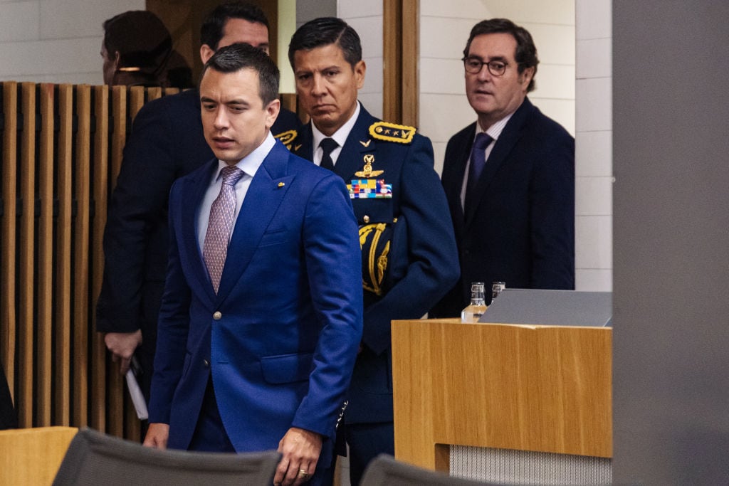 El presidente de Ecuador, Daniel Noboa, durante una actividad comercial en su visita a la ciudad de Madrid en España.