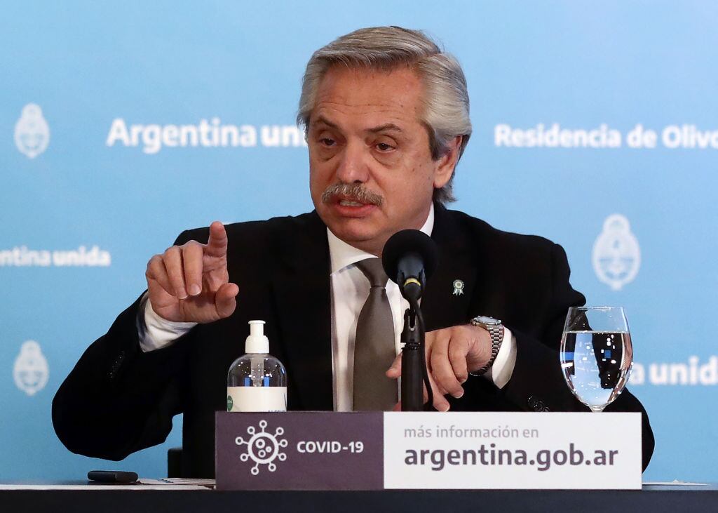 Alberto Fernández ante los medios en la Casa Rosada