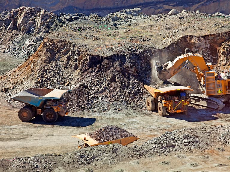 Dump truck at "Super pit " KCGM gold mine being loaded.