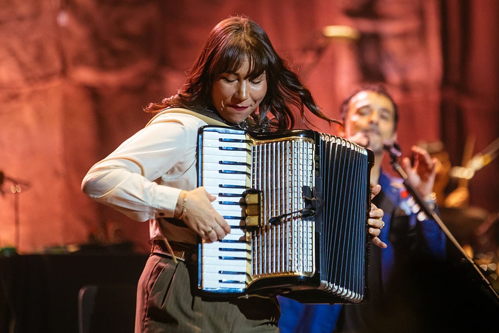 MONTERREY, MEXICO - MARCH 29: Carmen Ruiz, of Los Bunkers Chlean band, performs at Escenario GNP Seguros on March 29, 2025 in Monterrey, Mexico. (Photo by Medios y Media/Getty Images)