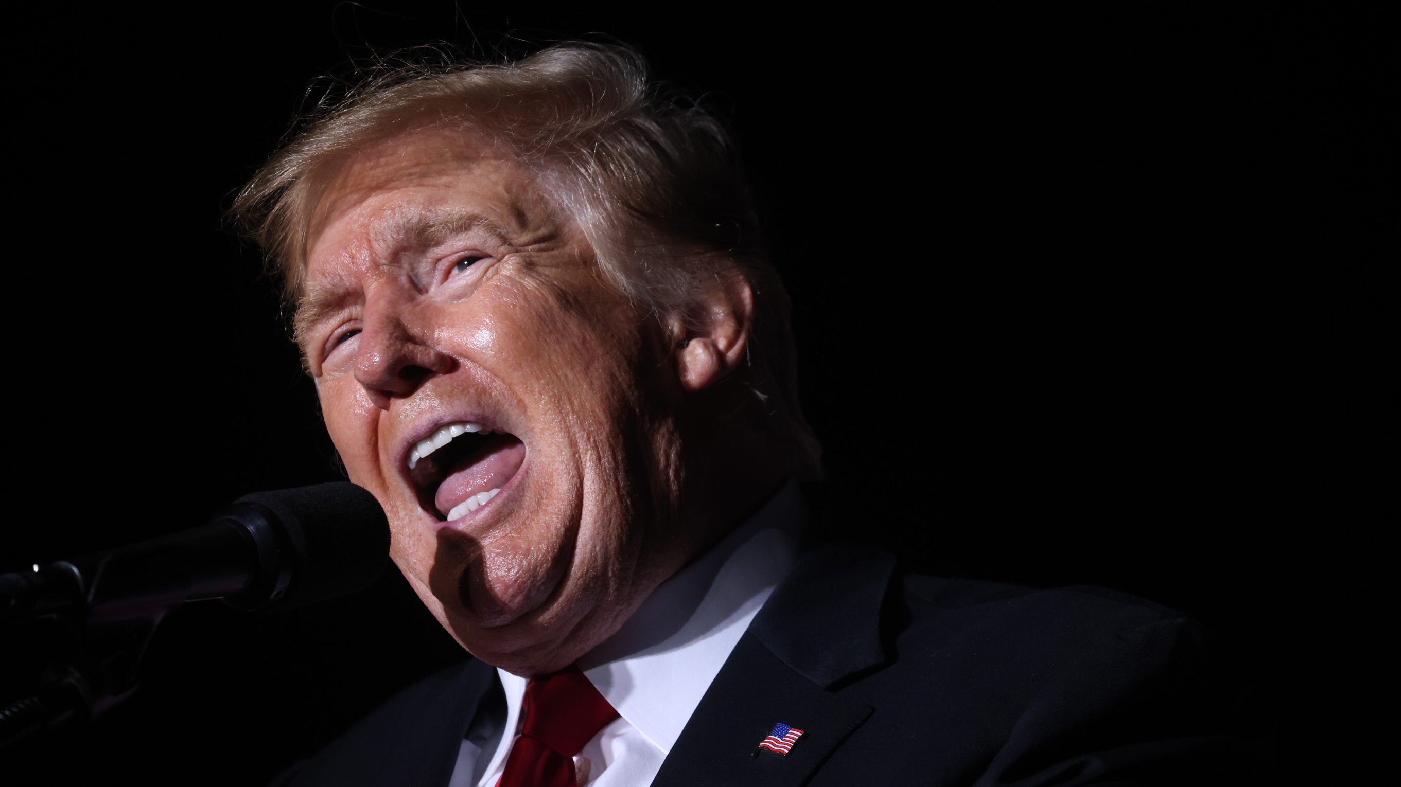 DES MOINES, IOWA - OCTOBER 09: Former President Donald Trump speaks to supporters during a rally at the Iowa State Fairgrounds on October 09, 2021 in Des Moines, Iowa. This is Trump's first rally in Iowa since the 2020 election. (Photo by Scott Olson/Getty Images)