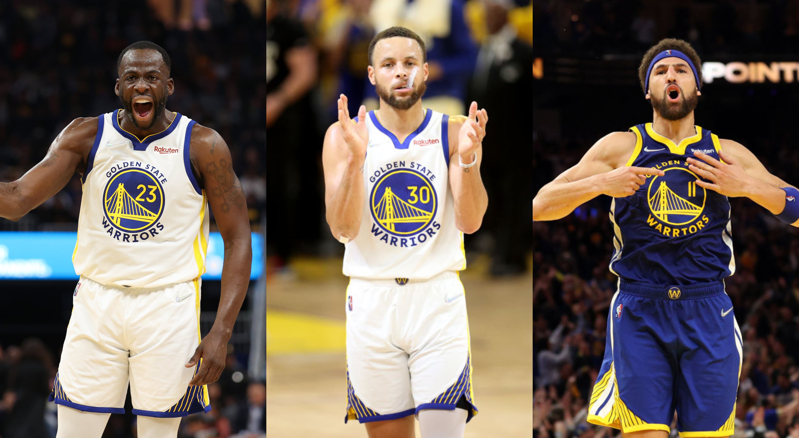 Draymond Green, Stephen Curry y Klay Thompson.