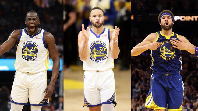 Draymond Green, Stephen Curry y Klay Thompson.