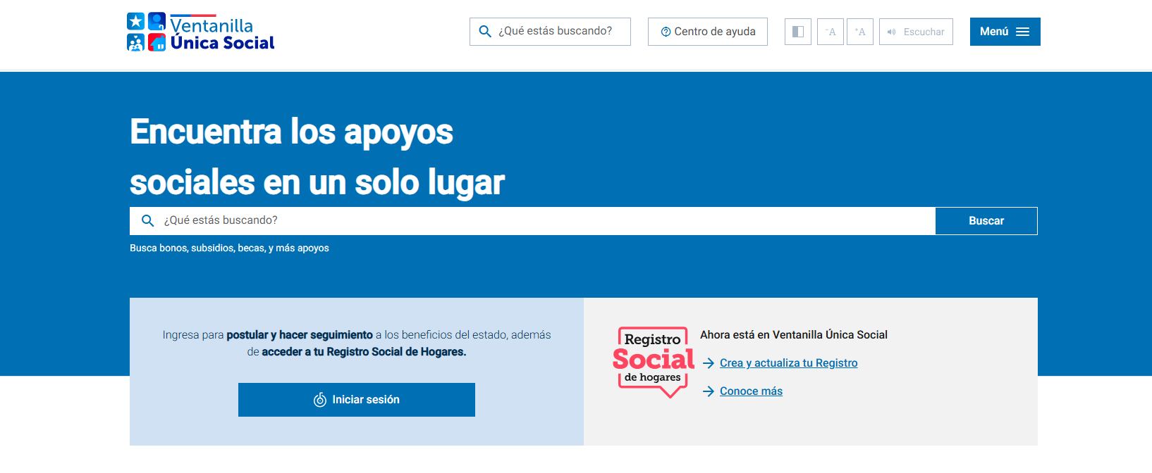 Así luces el sitio web de Ventanilla Única Social.