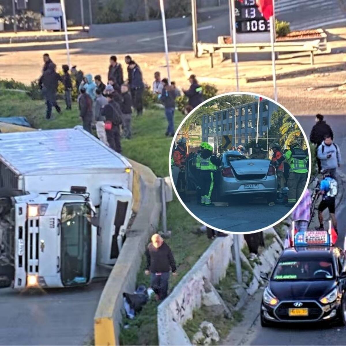 Emergencia en Valparaíso: camión volcado cae sobre vehículo menor y deja una persona lesionada
