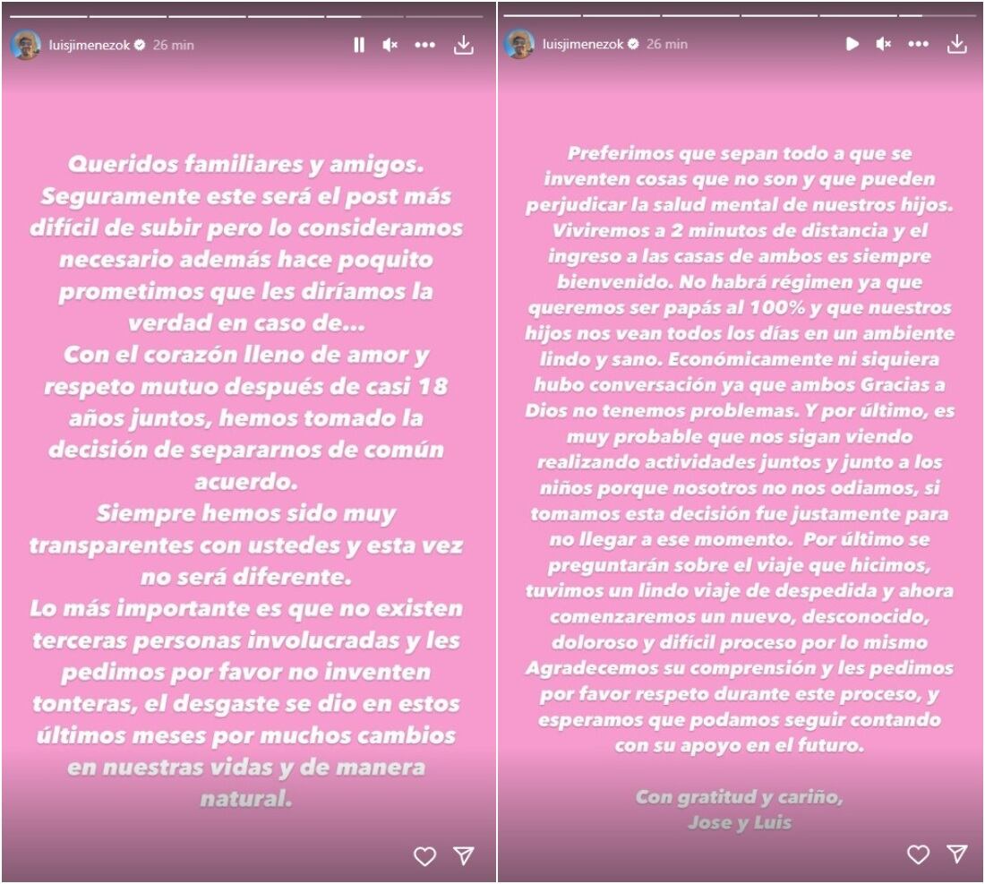 Coté López y Luis Jiménez se separan
