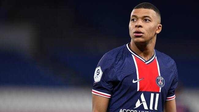 PARIS, FRANCE - FEBRUARY 21: Kylian Mbappe of Paris Saint-Germain looks on during the Ligue 1 soccer match between Paris Saint-Germain and AS Monaco at Parc des Princes on February 21, 2021 in Paris, France. (Photo by Aurelien Meunier - PSG/PSG via Getty Images)