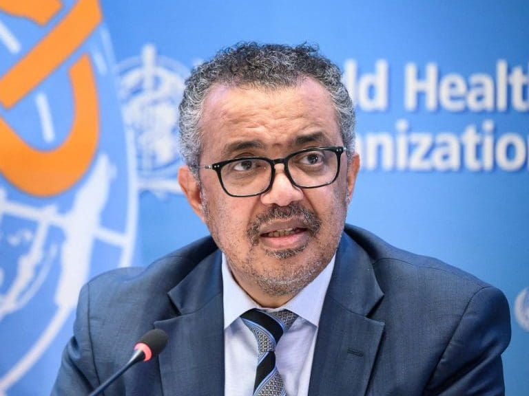 World Health Organization (WHO) Director-General Tedros Adhanom Ghebreyesus speaks during a press conference on December 20, 2021 at the WHO headquarters in Geneva. - The World Health Organization chief called for the world to pull together and make the difficult decisions needed to end the Covid-19 pandemic within the next year. (Photo by Fabrice COFFRINI / AFP) (Photo by FABRICE COFFRINI/AFP via Getty Images)