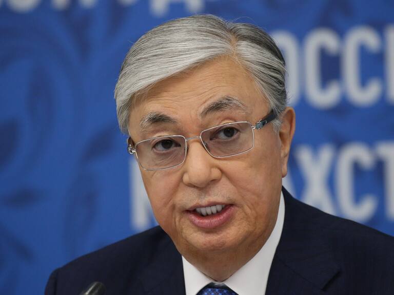 OMSK, RUSSIA - NOVEMBER,7, (RUSSIA OUT) Kazakh President Kassym-Jomart Tokayev speeches during the Russian-Kazakh Regional Forum in Omsk, Russia, on November 7, 2019. Vladimir Putin is having a one-day trip to Siberian city of Omsk to attend Russian-Kazakh talks. (Photo by Mikhail Svetlov/Getty Images)