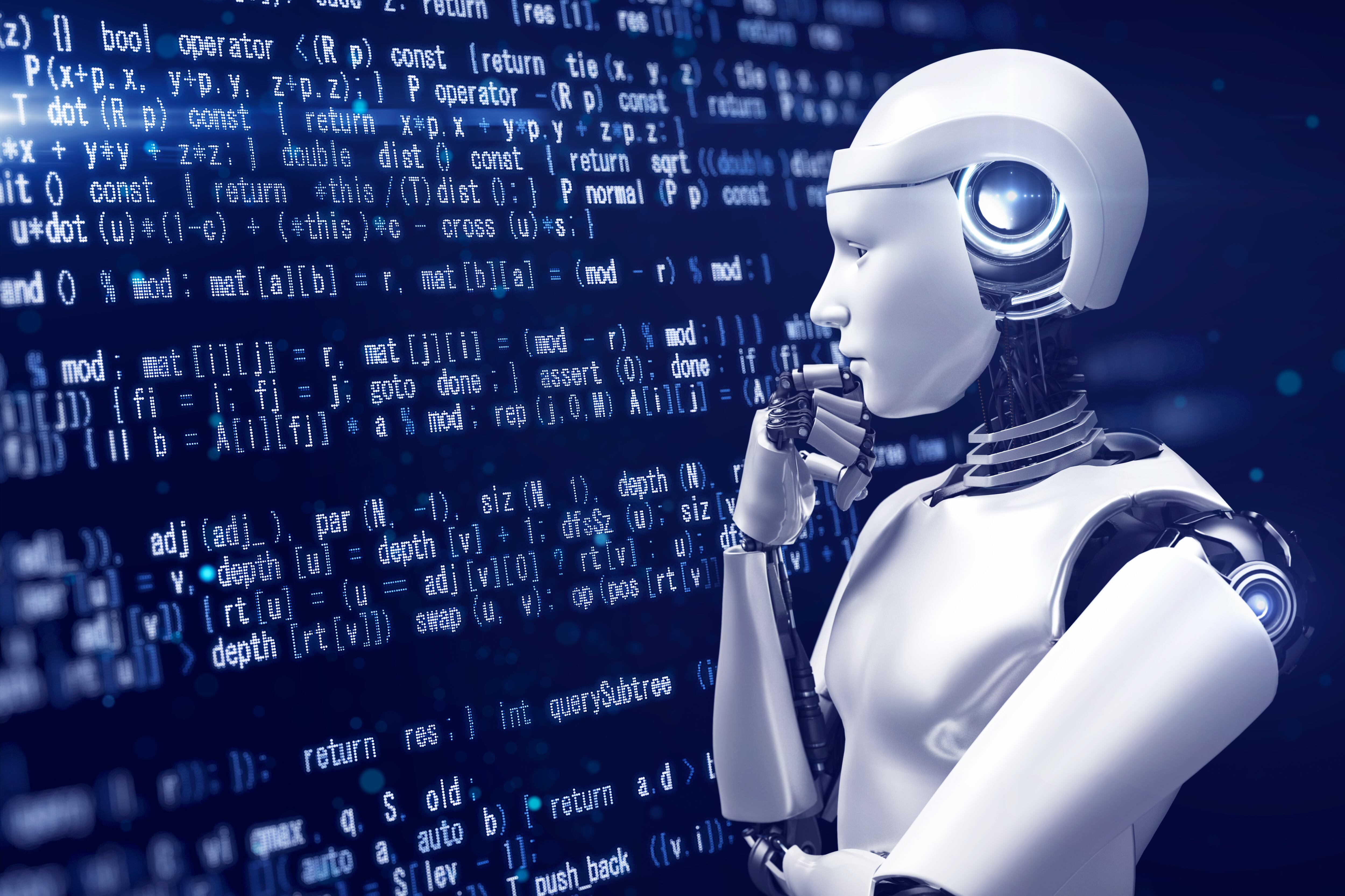 Abstract image of artificial intelligence robot generated program code.