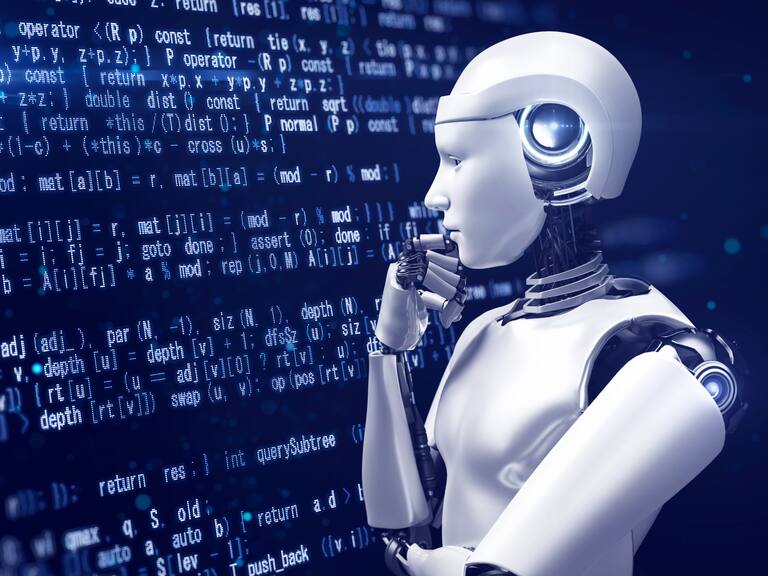 Abstract image of artificial intelligence robot generated program code.