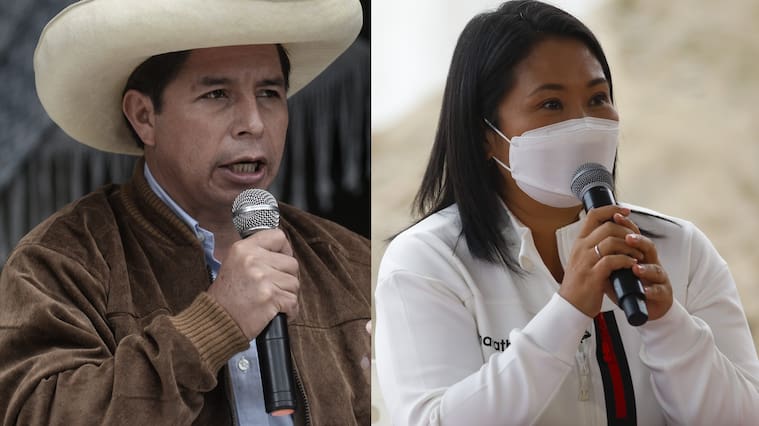 Pedro Castillo y Keiko Fujimori en elecciones presidenciales en Perú
