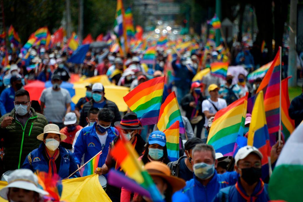 Manifestación del Partido Pachakutik durante la campaña electoral