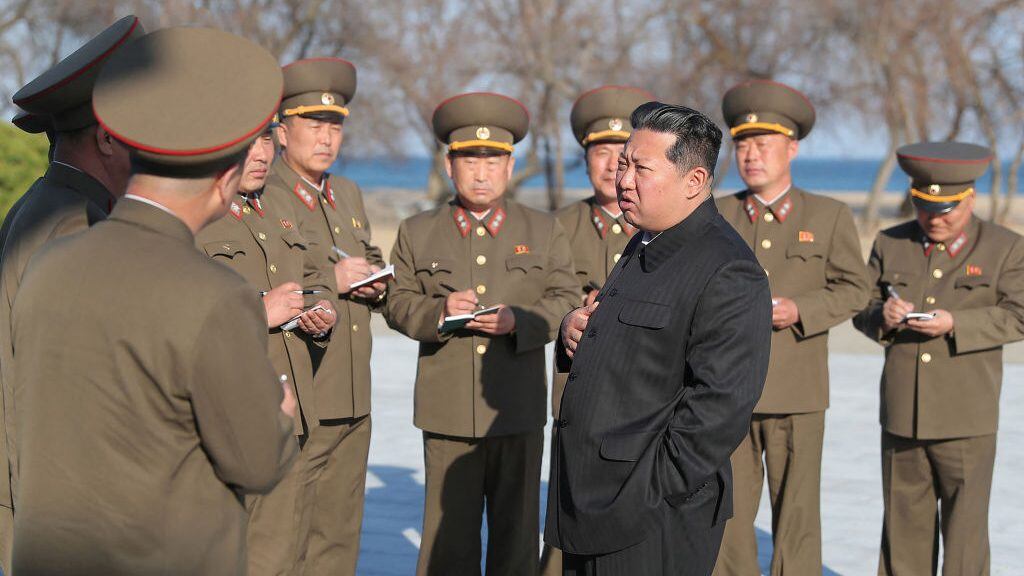 This undated handout picture released from North Korea's official Korean Central News Agency (KCNA) on April 17, 2022 shows North Korean leader Kim Jong Un as he observes the test-fire of a new-type tactical guided weapon in North Korea. - North Korea has test-fired a new weapons system, under the supervision of leader Kim Jong Un, that it claims will boost the efficiency of its tactical nuclear weapons, state media said early April 17, 2022. - South Korea OUT - XGTY / ---EDITORS NOTE--- RESTRICTED TO EDITORIAL USE - MANDATORY CREDIT "AFP PHOTO/KCNA VIA KNS" - NO MARKETING NO ADVERTISING CAMPAIGNS - DISTRIBUTED AS A SERVICE TO CLIENTS / THIS PICTURE WAS MADE AVAILABLE BY A THIRD PARTY. AFP CAN NOT INDEPENDENTLY VERIFY THE AUTHENTICITY, LOCATION, DATE AND CONTENT OF THIS IMAGE --- (Photo by KCNA VIA KNS / AFP) / South Korea OUT - XGTY / ---EDITORS NOTE--- RESTRICTED TO EDITORIAL USE - MANDATORY CREDIT "AFP PHOTO/KCNA VIA KNS" - NO MARKETING NO ADVERTISING CAMPAIGNS - DISTRIBUTED AS A SERVICE TO CLIENTS / THIS PICTURE WAS MADE AVAILABLE BY A THIRD PARTY. AFP CAN NOT INDEPENDENTLY VERIFY THE AUTHENTICITY, LOCATION, DATE AND CONTENT OF THIS IMAGE --- / South Korea OUT - XGTY / ---EDITORS NOTE--- RESTRICTED TO EDITORIAL USE - MANDATORY CREDIT "AFP PHOTO/KCNA VIA KNS" - NO MARKETING NO ADVERTISING CAMPAIGNS - DISTRIBUTED AS A SERVICE TO CLIENTS / THIS PICTURE WAS MADE AVAILABLE BY A THIRD PARTY. AFP CAN NOT INDEPENDENTLY VERIFY THE AUTHENTICITY, LOCATION, DATE AND CONTENT OF THIS IMAGE --- (Photo by STR/KCNA VIA KNS/AFP via Getty Images)