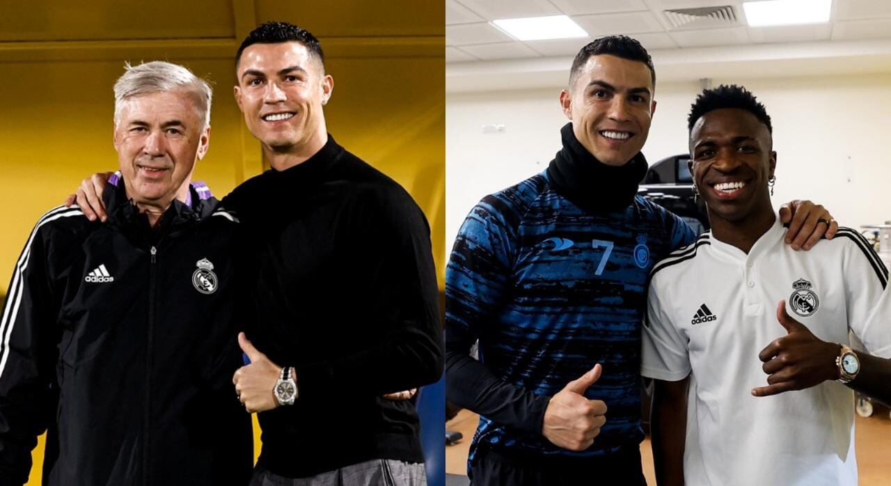 Un emocionado Cristiano Ronaldo se reencuentra con Ancelotti y con el plantel del Real Madrid en Arabia Saudita