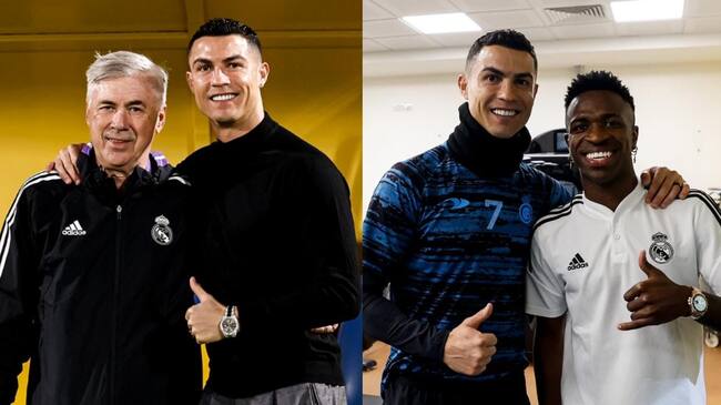 Un emocionado Cristiano Ronaldo se reencuentra con Ancelotti y con el plantel del Real Madrid en Arabia Saudita