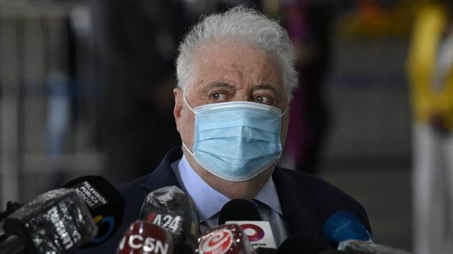 Argentina's Health minister Gines Gonzalez Garcia speaks after the arrival of doses of Covishield, the Indian-made Oxford/AstraZeneca vaccine against COVID-19, at Ezeiza International Airport in Buenos Aires, on February 17, 2021. - A shipment of 580,000 covid-19 vaccines from India's Serum Institute arrived in Argentina on Wednesday to bolster the immunisation campaign in a country that has more than two million infections and has just passed the 50,000 deaths mark. (Photo by JUAN MABROMATA / AFP) (Photo by JUAN MABROMATA/AFP via Getty Images)