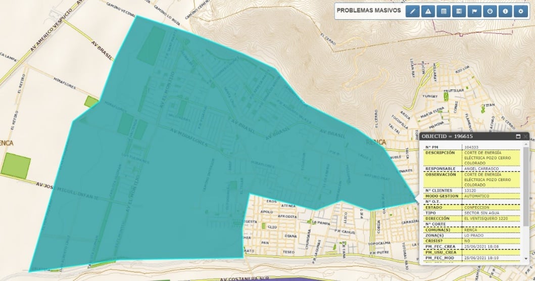 Perímetro del corte de agua en Renca