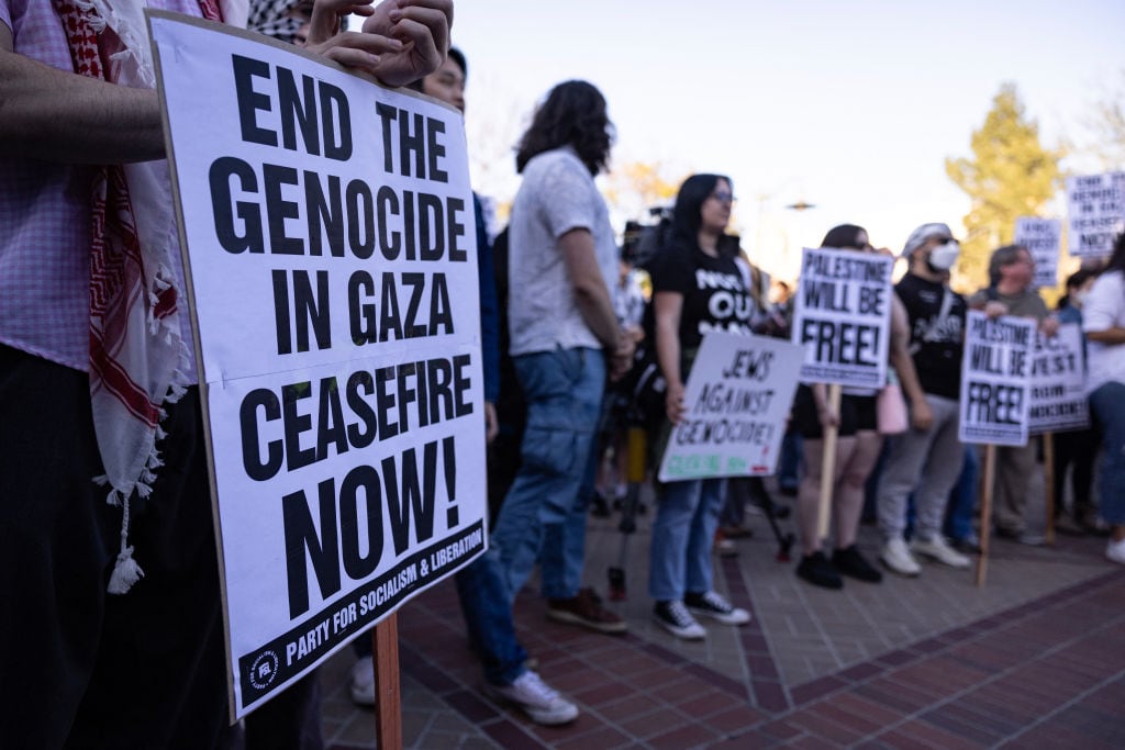 Manifestantes en Estados Unidos piden el fin de los ataques de Israel contra la Franja de Gaza y exigen que termine el "genocidio".