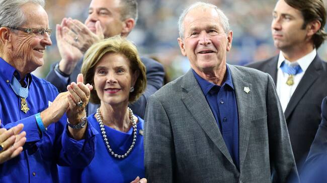 ARLINGTON, TEXAS - OCTOBER 06: Former U.S. President George W. Bush and former first lady Laura Bush attend the game between the Green Bay Packers and the Dallas Cowboys at AT&T Stadium on October 06, 2019 in Arlington, Texas. (Photo by Richard Rodriguez/Getty Images)