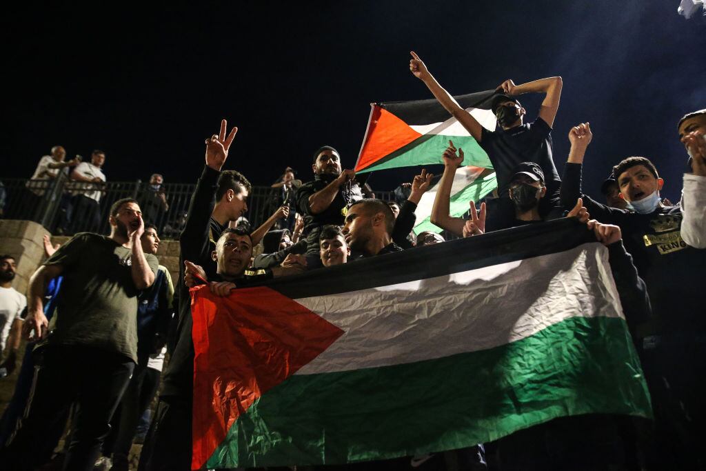 Ciudadanos palestinos se manifiestan ante las Puertas de Damasco