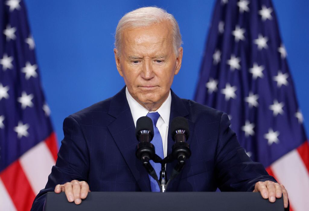 El mandatario estadounidense Joe Biden ante la prensa en la cumbre de la OTAN desarrollada en la ciudad de Washington en EEUU.