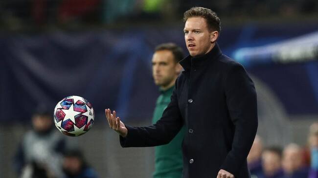 LEIPZIG, GERMANY - MARCH 10: Julian Nagelsmann, head coach of RB Leipzig reacts during the UEFA Champions League round of 16 second leg match between RB Leipzig and Tottenham Hotspur at Red Bull Arena on March 10, 2020 in Leipzig, Germany. (Photo by Maja Hitij/Bongarts/Getty Images)