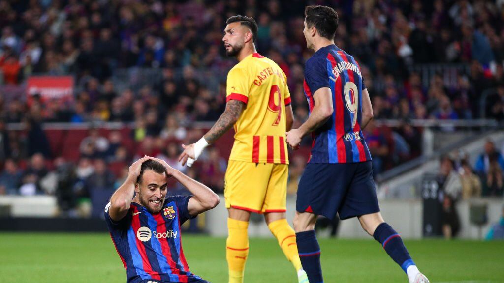 BARCELONA, SPAIN - APRIL 10: Eric García of FC Barcelona reacts during the LaLiga Santander match between FC Barcelona and Girona FC at Spotify Camp Nou on April 10, 2023 in Barcelona, Spain. (Photo by Eric Alonso/Getty Images)