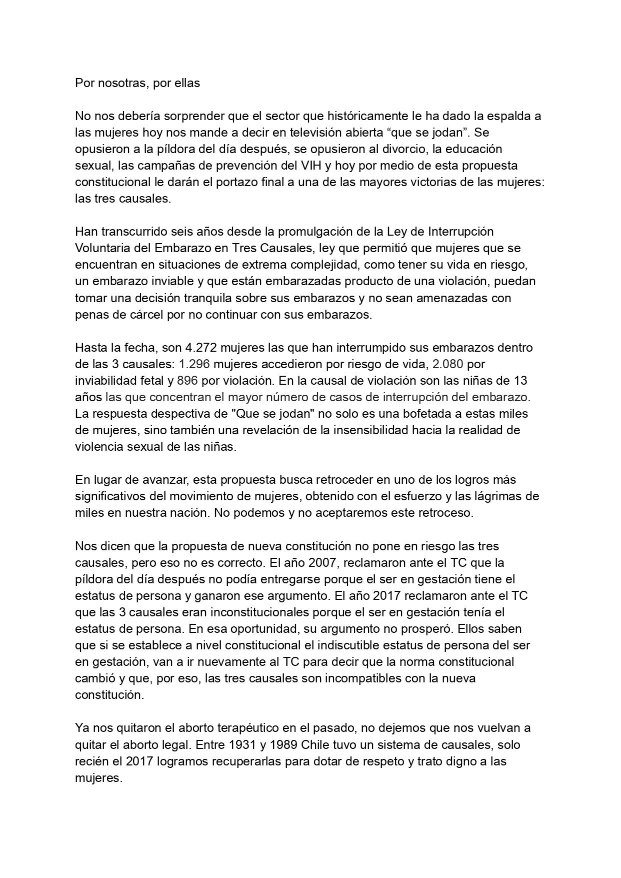 Carta "Por nosotras"