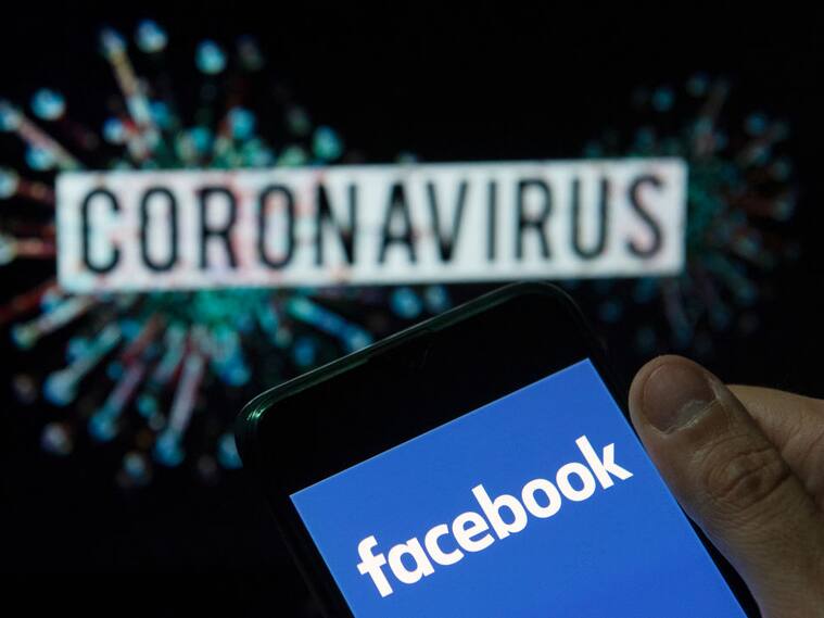 CHINA - 2020/03/24: In this photo illustration the American online social media and social networking service company Facebook logo seen displayed on a smartphone with a computer model of the COVID-19 coronavirus on the background. (Photo Illustration by Budrul Chukrut/SOPA Images/LightRocket via Getty Images)