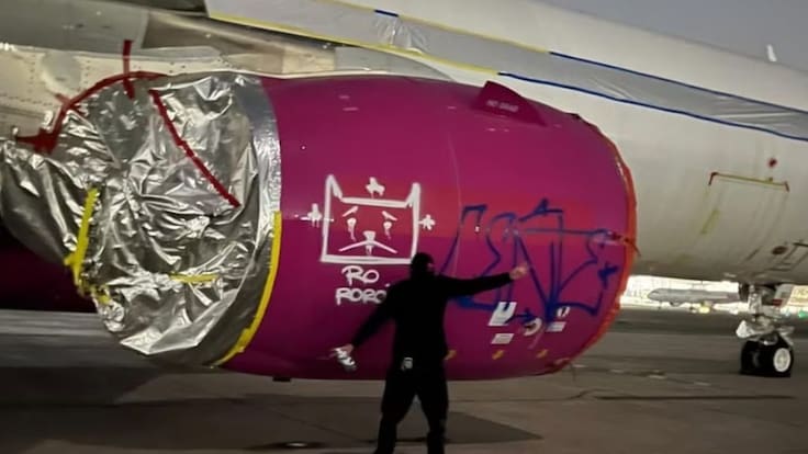 Detienen a dos sujetos por vandalizar un avión con grafitis en el Aeropuerto de Santiago