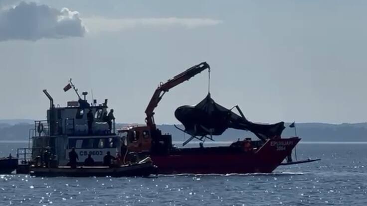 Logran sacar helicóptero que se precipitó en lago Rango y que terminó con la muerte del expresidente Sebastián Piñera