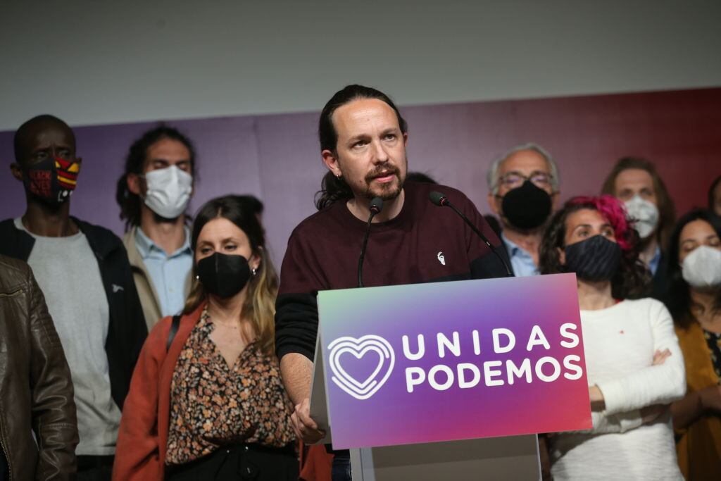 El discurso de Pablo Iglesias, de Unidas Podemos, en el que renunció a la política. Foto: Getty Images